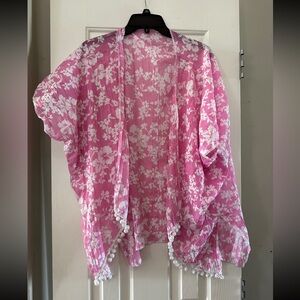 Pink & White Jacket Short Kimono Duster Jacket Light Shawl Type Shrug Cover Up